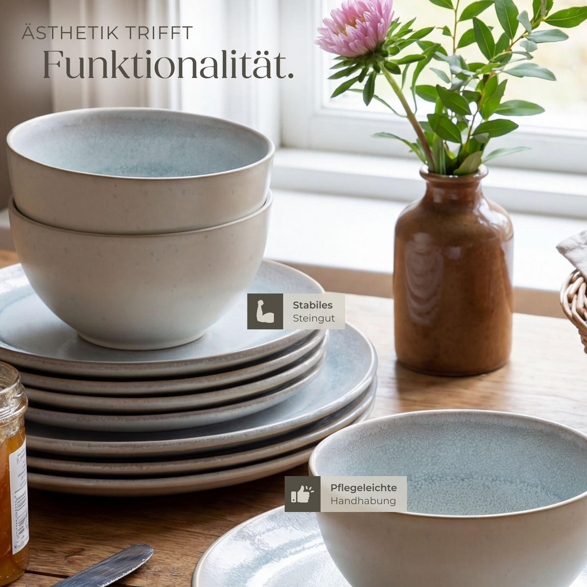 TAFELSERVICE Mare, ineinander stapelbar, grau - Grau, Keramik (26.5/2.5/26.5cm) - tectake