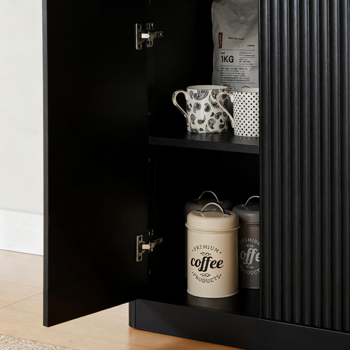 SIDEBOARD 150/40/70.5 cm Schwarz aus MDF mit 4 Türen - Schwarz, Holzwerkstoff (40/70.5/150cm) - OKMYHOME