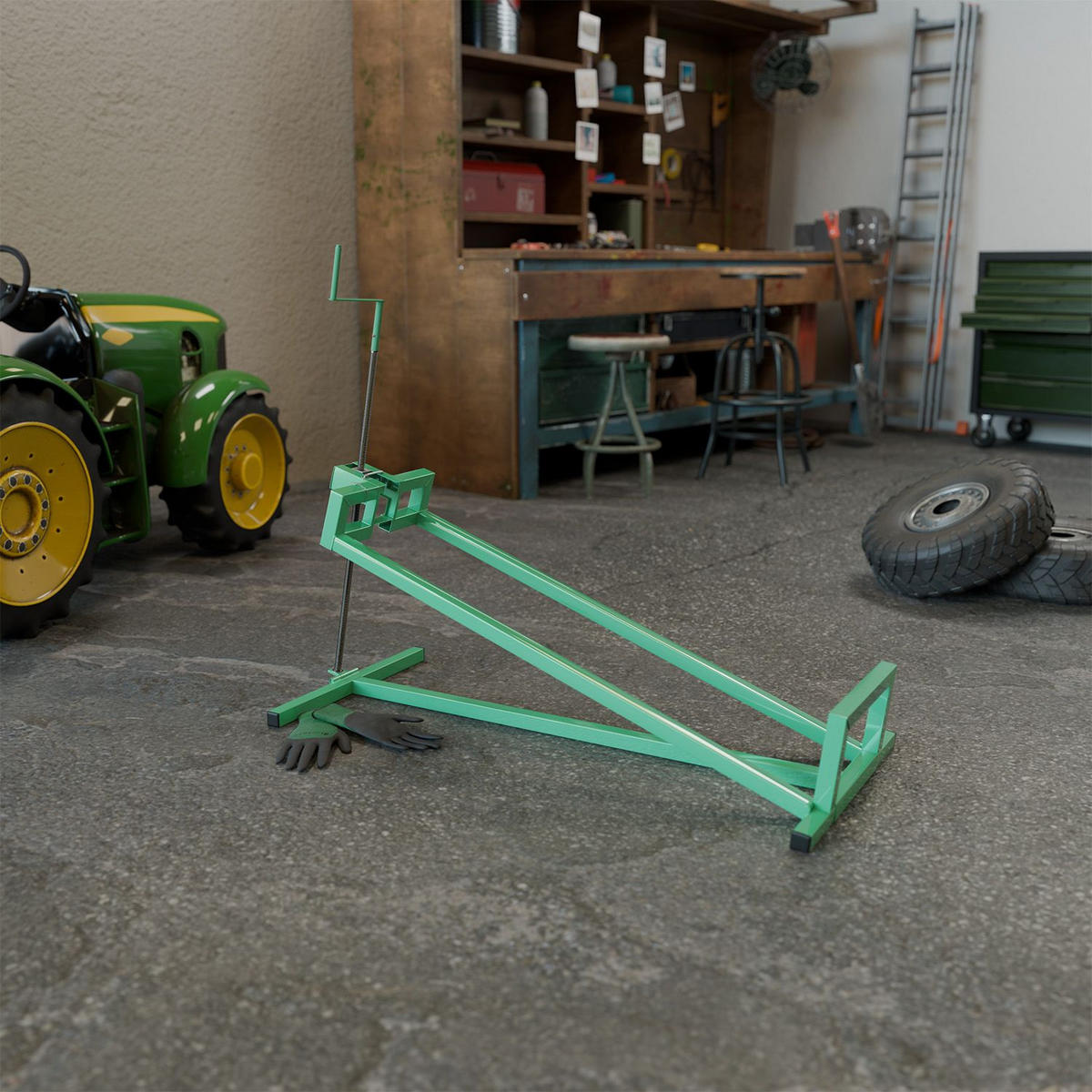 RASENTRAKTORHEBER grün inkl. Handschuhe - Grün, Metall (50/100/120cm) - Juskys