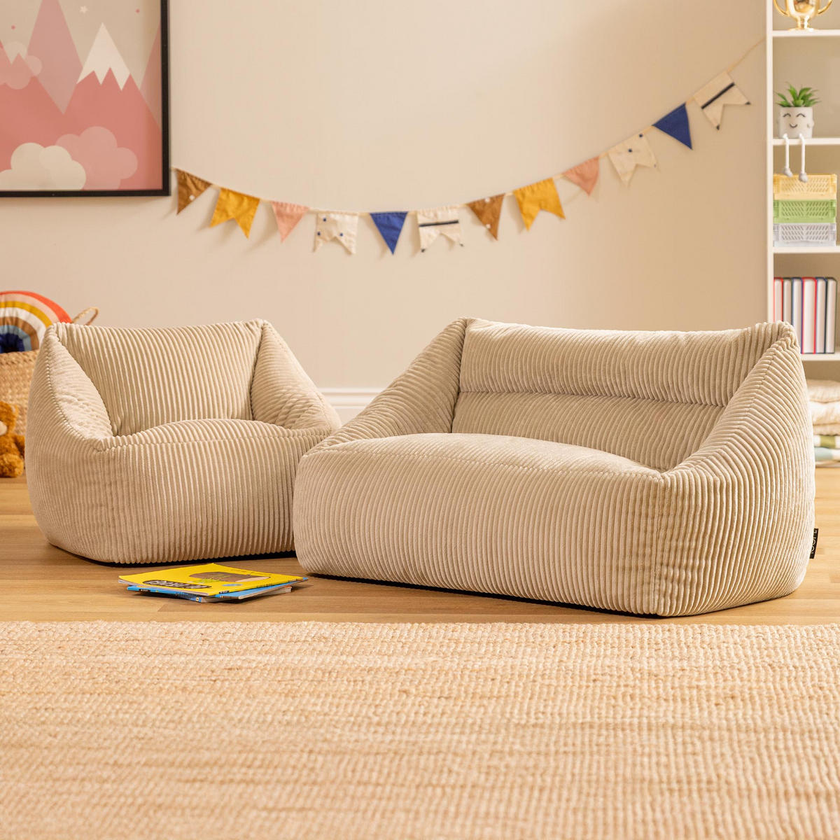 KINDERSOFA mit Sitzsack Sessel Cecilia - Beige, Textil (140/44/55cm) - icon