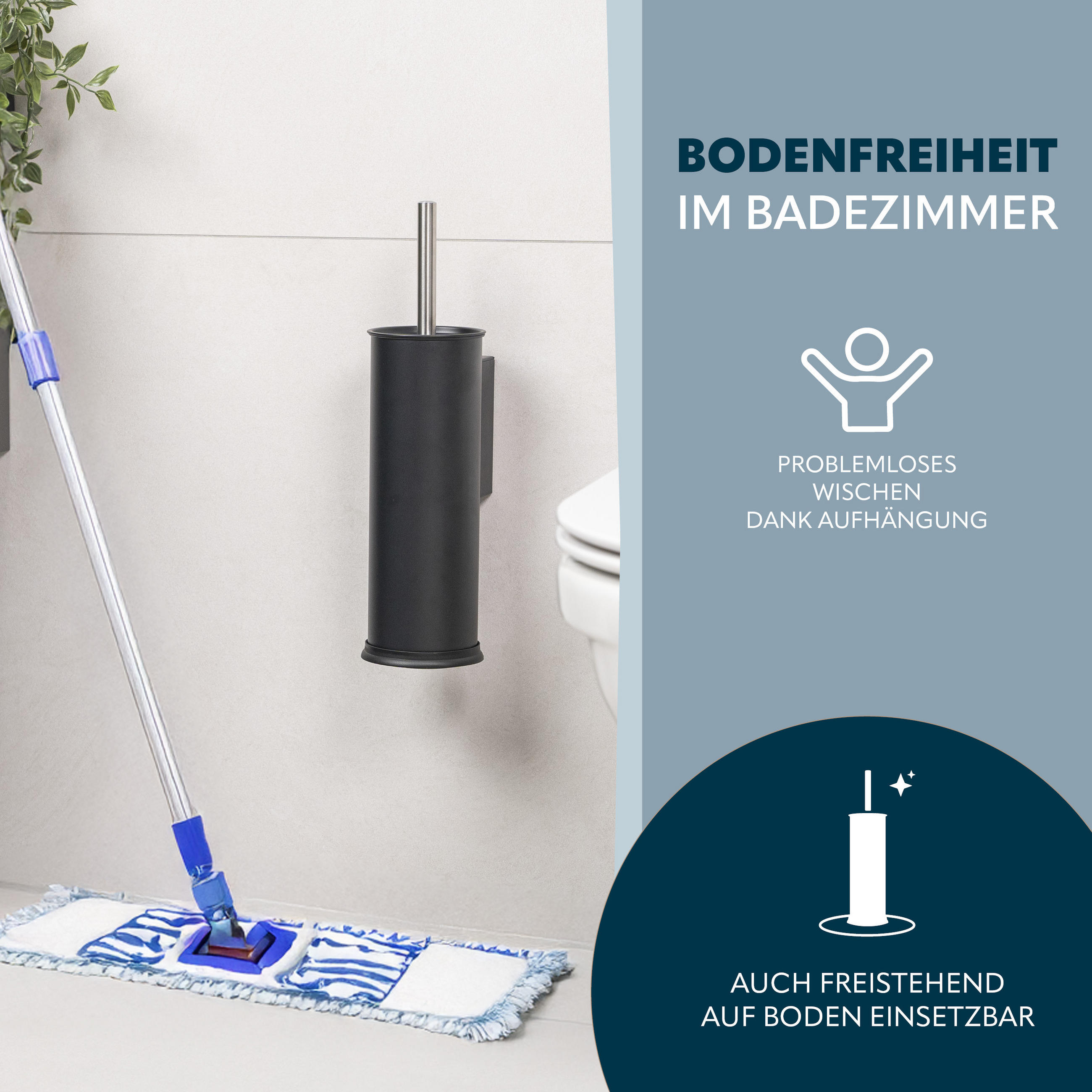 Thumbnail - bremermann Wc-Garnitur, Schwarz, Metall, 10x39x13.5 cm, Badezimmer, WC Ausstattung, WC Bürstengarnituren