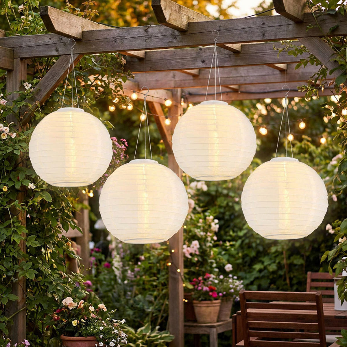 LED AUSSENHÄNGELEUCHTE Lampion Weiß 4er Set - Weiß, Metall (30/30/55cm) - Globo Lighting
