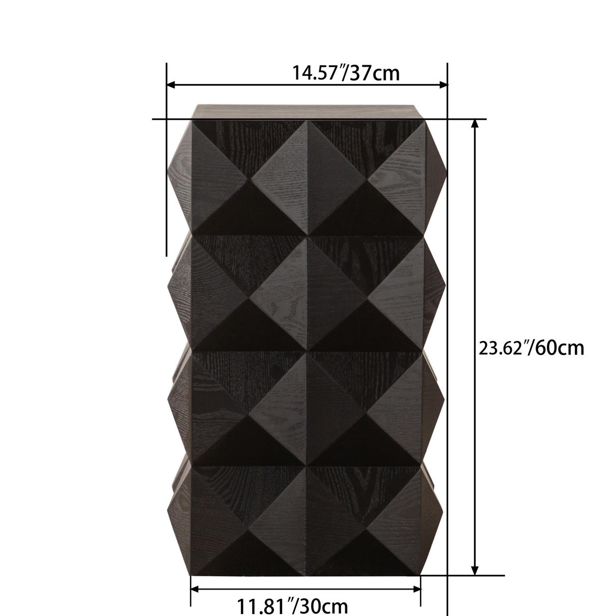 BEISTELLTISCH 37/37/60 cm Höhe mit Reliefstruktur und Retro-Design, Schwarz - Schwarz, Holzwerkstoff (37/37/60cm) - Redom