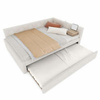 POLSTERBETT 140/200 mit Ausziehbett, Nachttischlampe, USB und Type-C in Weiß - Weiß, Holzwerkstoff/Textil (140/200cm) - EVRYAE