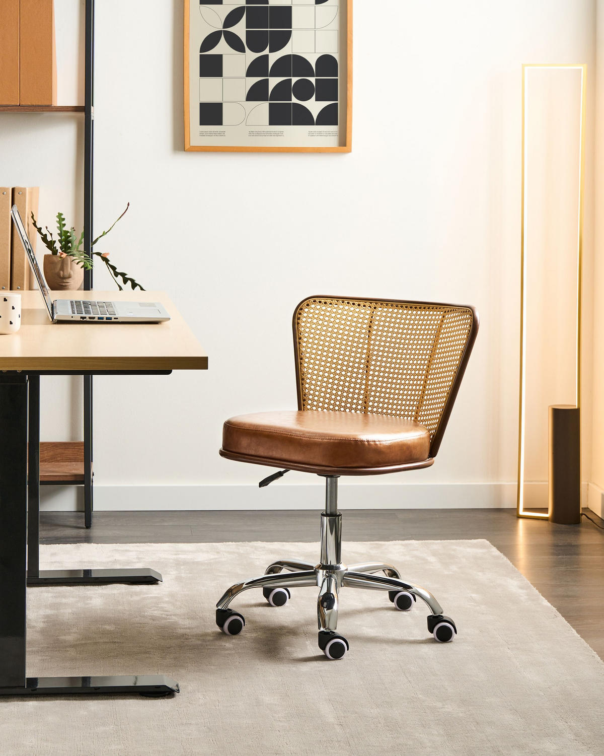 SCHREIBTISCHSTUHL Kunstleder Braun Roswell - Braun, Kunststoff (54/70/50cm) - Beliani