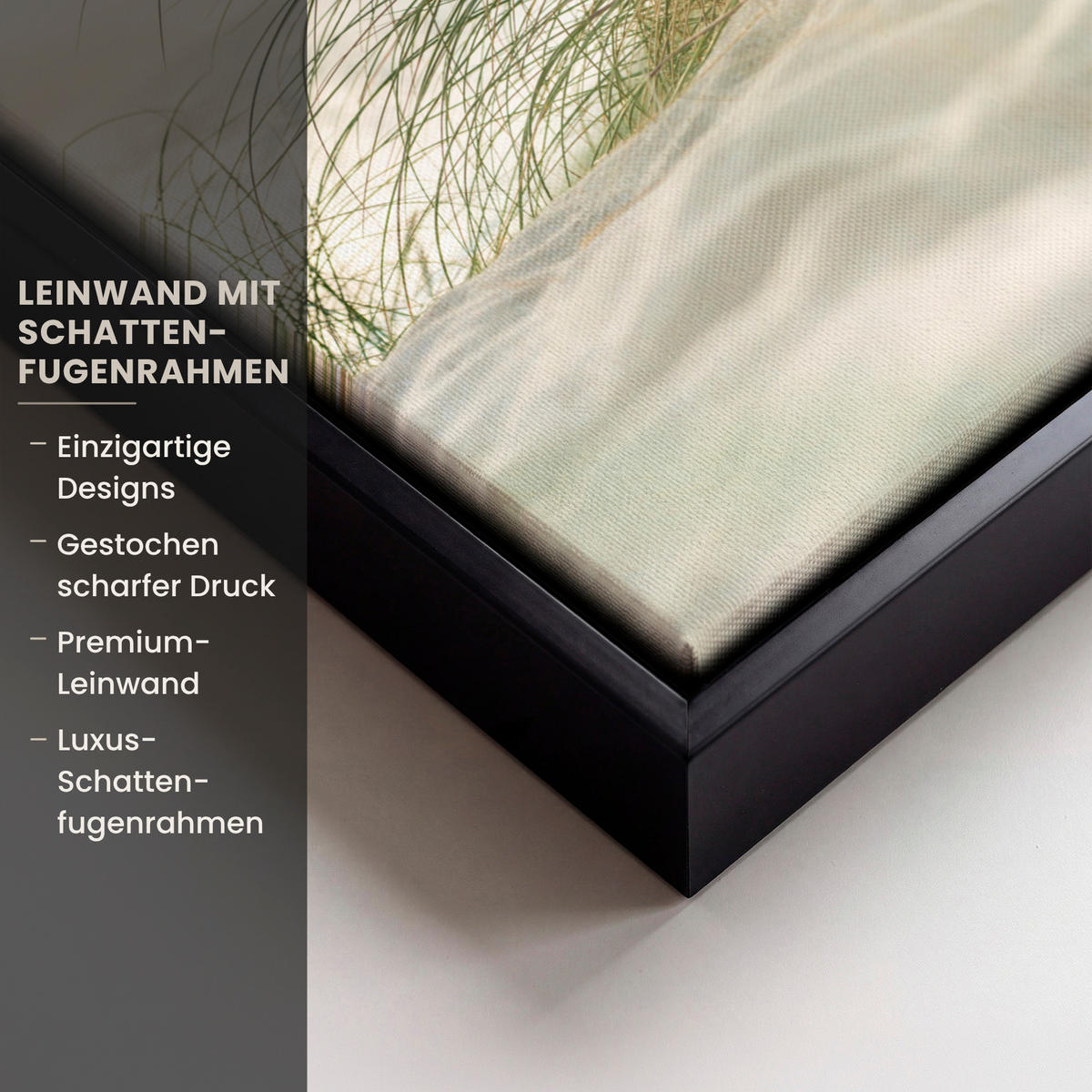 LEINWAND Bilder mit Rahmen - Dünen mit Strandhafer in der Sonne des Nationalparks Schleswig-Holsteinisches Wattenmeer - 20x30 - Creme, Textil (20/30cm) - MuchoWow