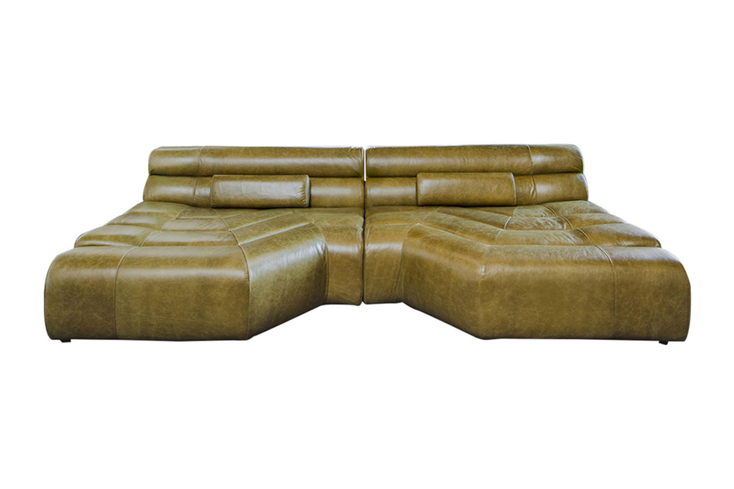 BIG SOFA MIT KISSEN TARA Grün Leder - Grün, Leder (286/76/143cm) - KAWOLA