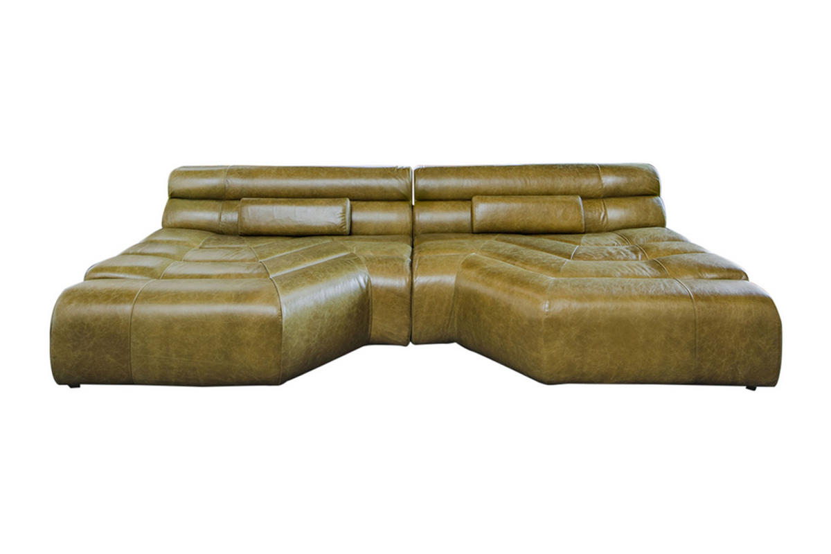 BIG SOFA MIT KISSEN TARA Grün Leder - Grün, Leder (286/76/143cm) - KAWOLA