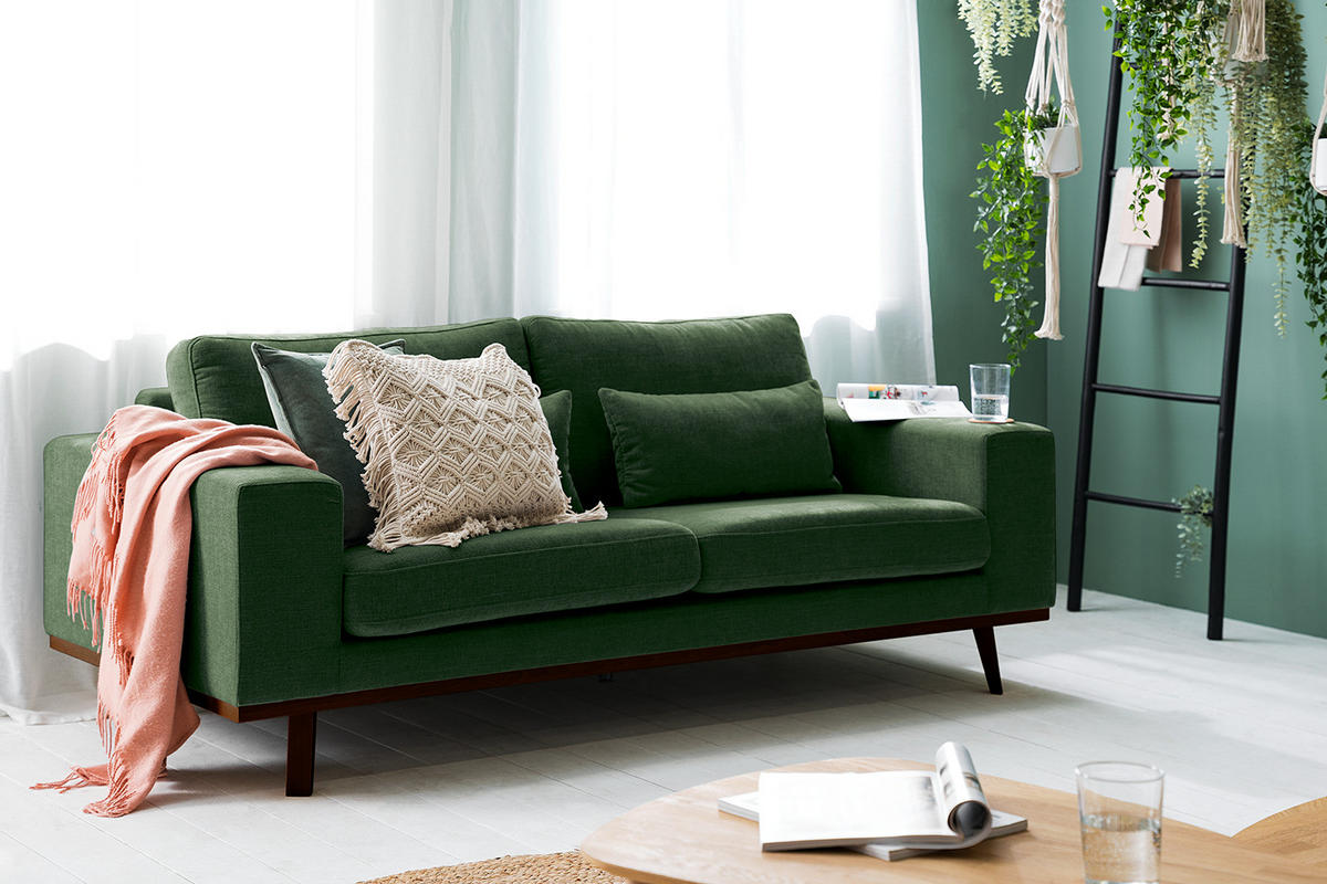 2-SITZER SOFA - Dunkelgrün/Buchefarben, Buchenholz/Textil (197/81/88cm) - home24