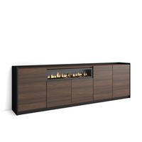 SIDEBOARD, Dunkler Eiche und Schwarz, Elektrokamin, 260/37/80cm - Dunkelbraun, Holzwerkstoff (260/80/37cm) - Skraut Home