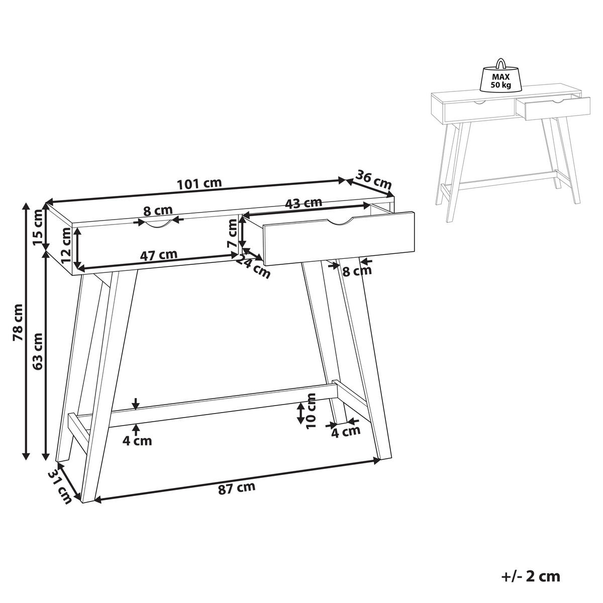 KONSOLENTISCH weiß 2 Schubladen Sully - Hellbraun/Weiß, Holzwerkstoff (35/100/78cm) - Beliani