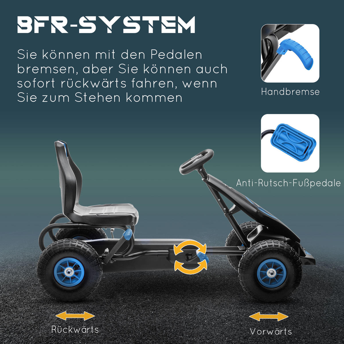 GOKART Brian Blau verstellbar 121/58/61 cm - Blau/Schwarz, Kunststoff/Metall (121/58/61cm) - Jamb