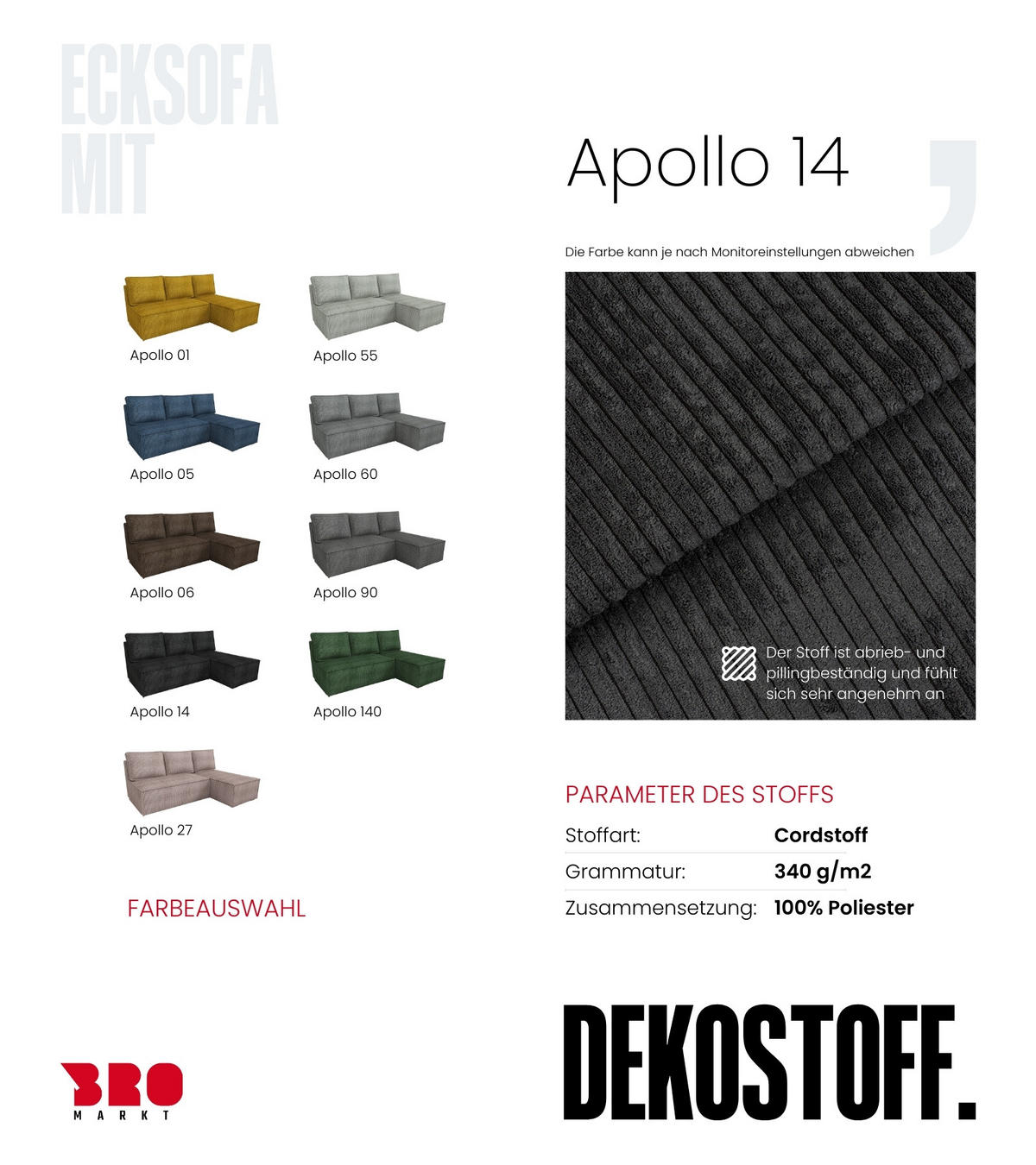 ECKSOFA Hector mit Schlaffunktion Schwarz Cord - Schwarz, Textil (200/141cm) - Bromarkt