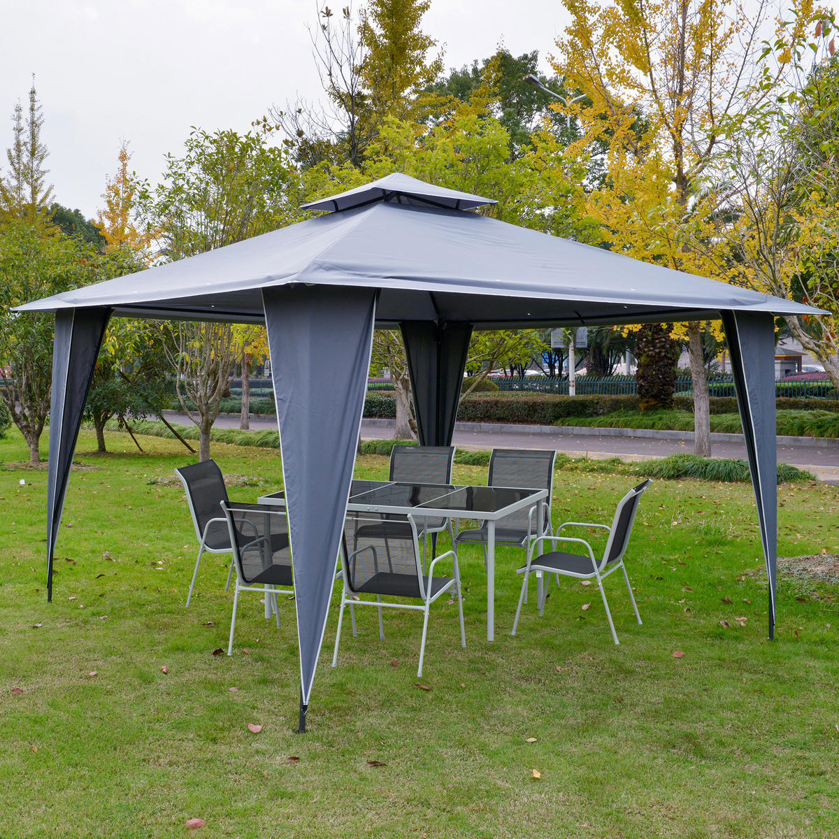 PAVILLON, Grau/Beige, Metall , Polyester - Grau, Metall (345/268/345cm) - Outsunny