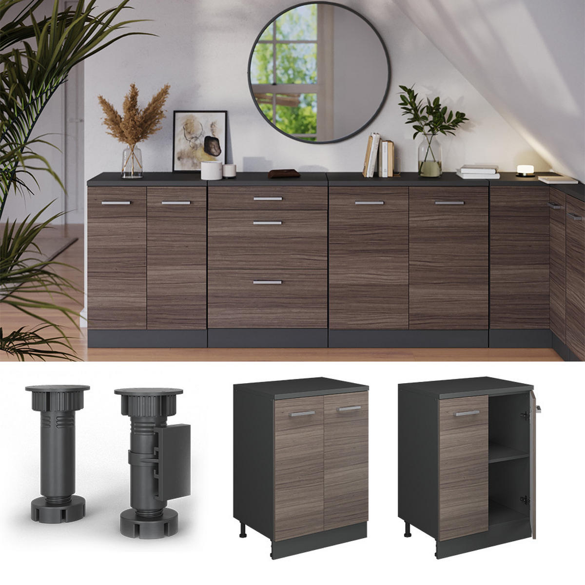 ORMAR ZA POTKROVLJE Rion Plemenita Siva 60 x 81.6 cm bez kosine s 2 vrata - siva/antracit, drvni materijal (60/83.8/46cm) - Vicco