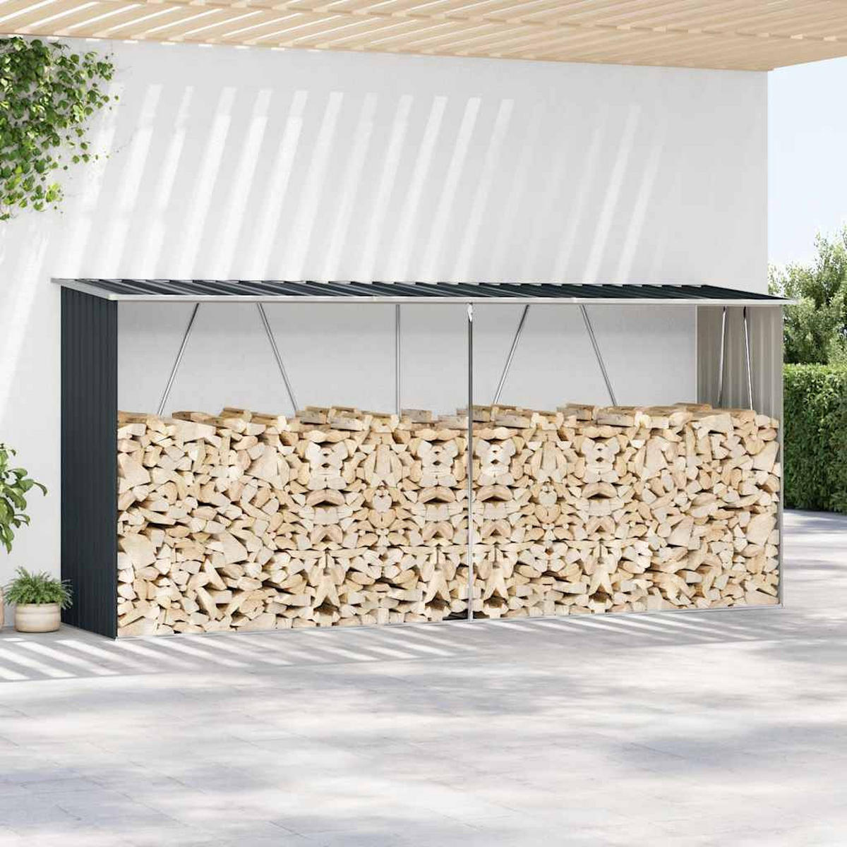 BRENHOLZUNTERSTAND 330/84/152 cm, aus Verzinkter Stahl, Anthrazit - Grau, Metall (84/152/330cm) - vidaXL