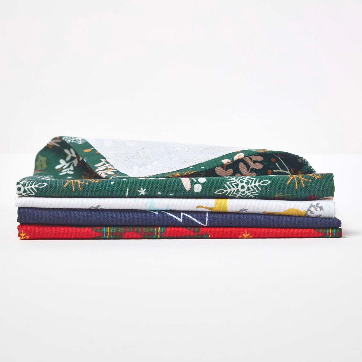 WEIHNACHTSSERVIETTEN Majestätischer Hirsch, 4er-Set grau-gelbe Stoffservietten 45/45 cm - Gelb, Textil (45/45cm) - Homescapes