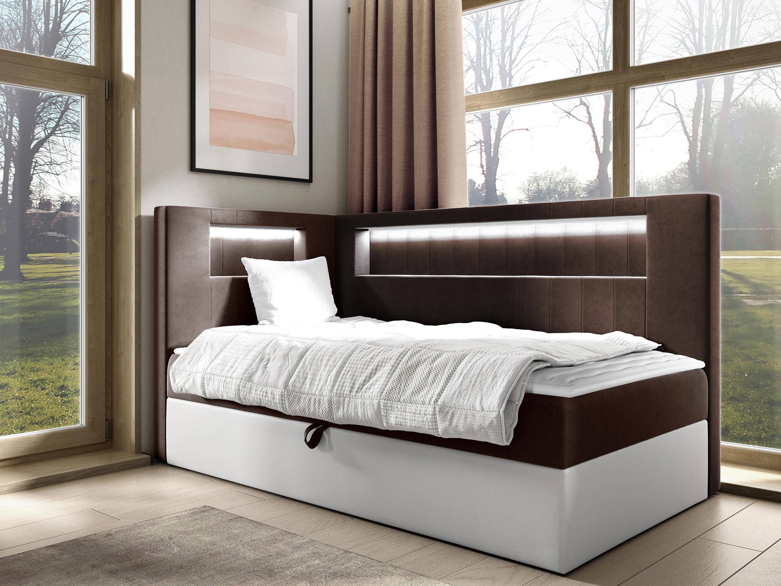 BOXBETT Gold Junior 3, Seite zum Öffnen des Bettkastens: Links - Weiß/Braun, Holz (90/200cm) - MIRJAN24