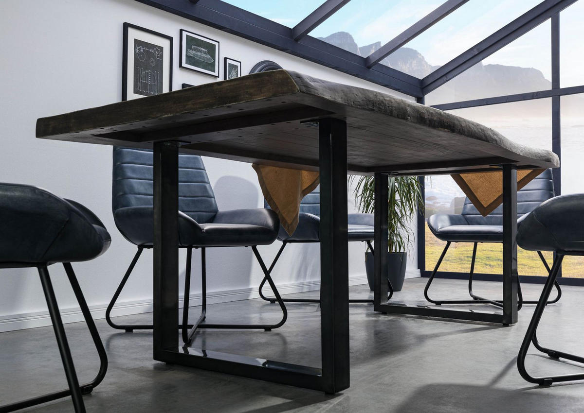 BAUMTISCH Mango 220x100x77 grau lackiert / U-Beine anthrazit glänzend FREEFORM 5 - Grau, Holz (220/100/77cm) - Massivmoebel24