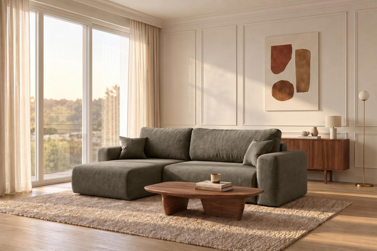 ECKSOFA Mit Schlaffunktion Und Bettkasten L-förmiges Sofa Capri Stoff Neve Braun Links - Cappuccino, Holz (145/272cm) - Kaiser Möbel