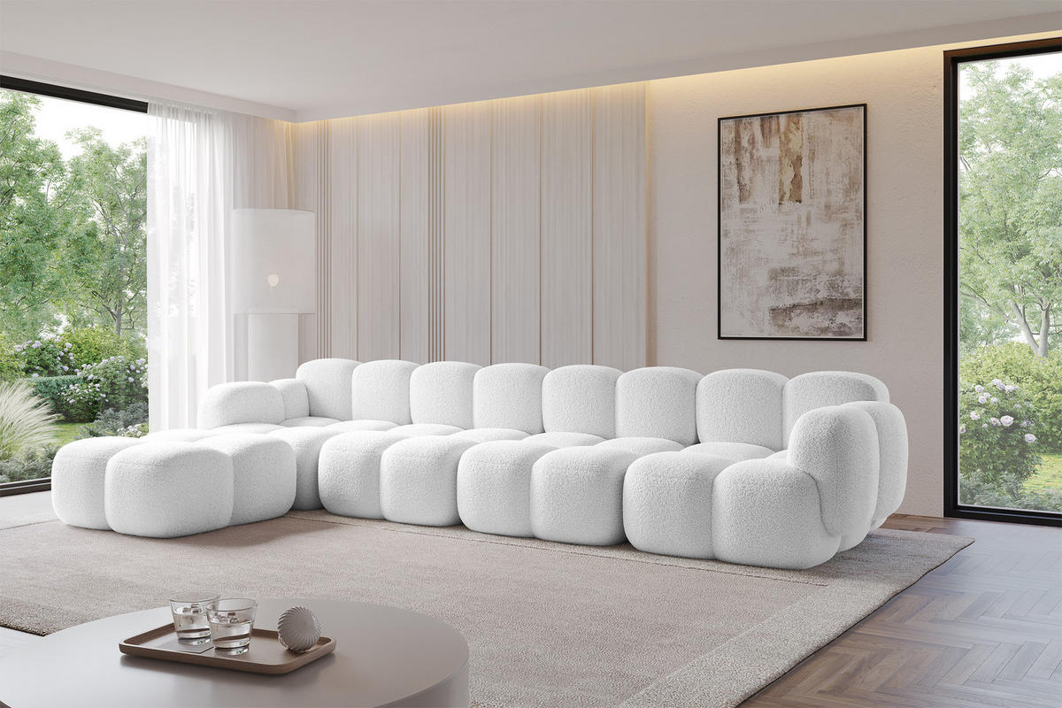 ECKSOFA modulares Sofa Links Miko-L3 390x205x75 Weiß Bouclé - Schwarz/Weiß, Holzwerkstoff/Kunststoff (390/205cm) - ALTDECOR