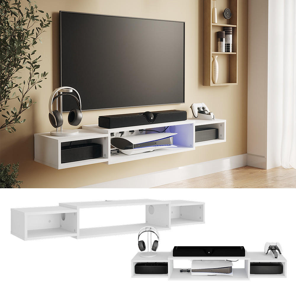 TV-SCHRANK Nordic Weiß 139.7 x 20.3 cm mit offenen Regalen - Weiß, Holzwerkstoff (139.7/20.3/29cm) - Vicco