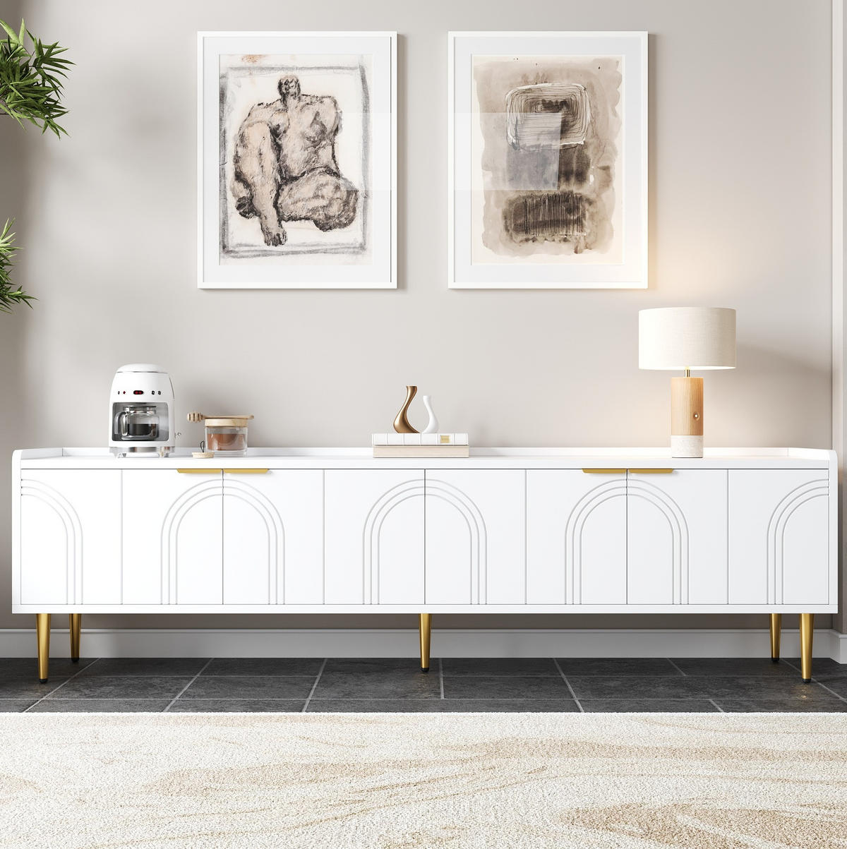 TV-ELEMENT mit Kabeldurchführung 170 x 35 x 47,5 cm MDF Weiß - Weiß, Holzwerkstoff (35/47.5/170cm) - Beauniv
