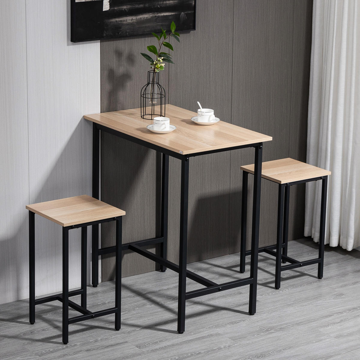 3-TEILIG Esszimmergruppe Bartisch mit 2 Stühlen Essgruppe Spanplatte Naturholz - Naturfarben, Kunststoff (50/85/80cm) - HOMCOM