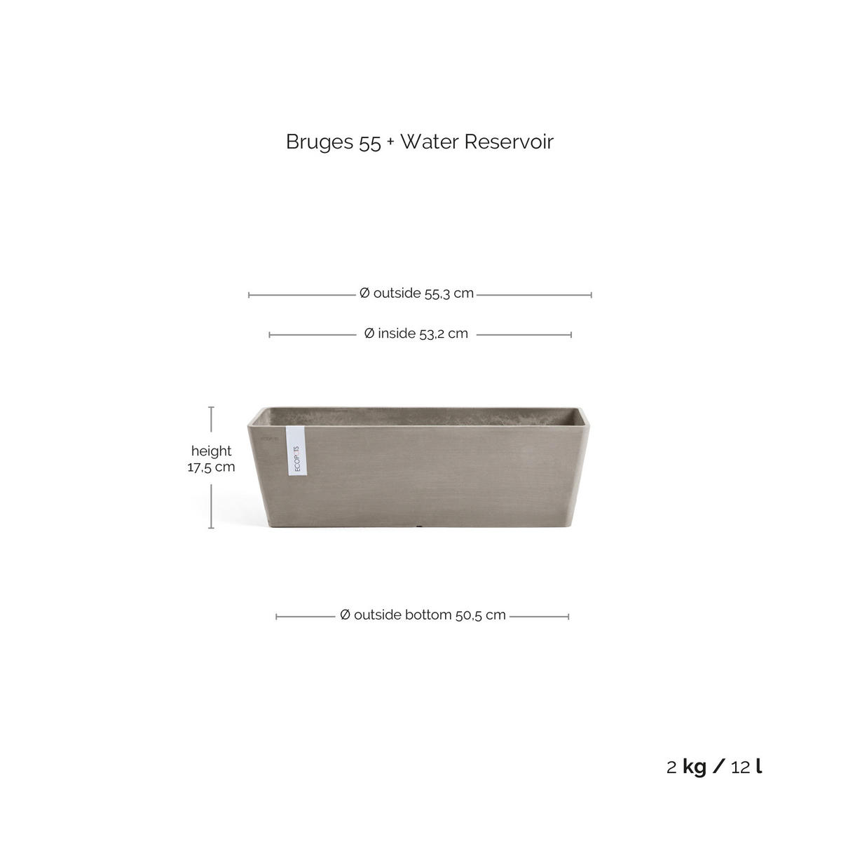 BLUMENTOPF mit Wasserreservoir Bruges 55,3/16,5/17,5 cm Taupe - Taupe, Kunststoff (55.3/17.5cm) - Ecopots