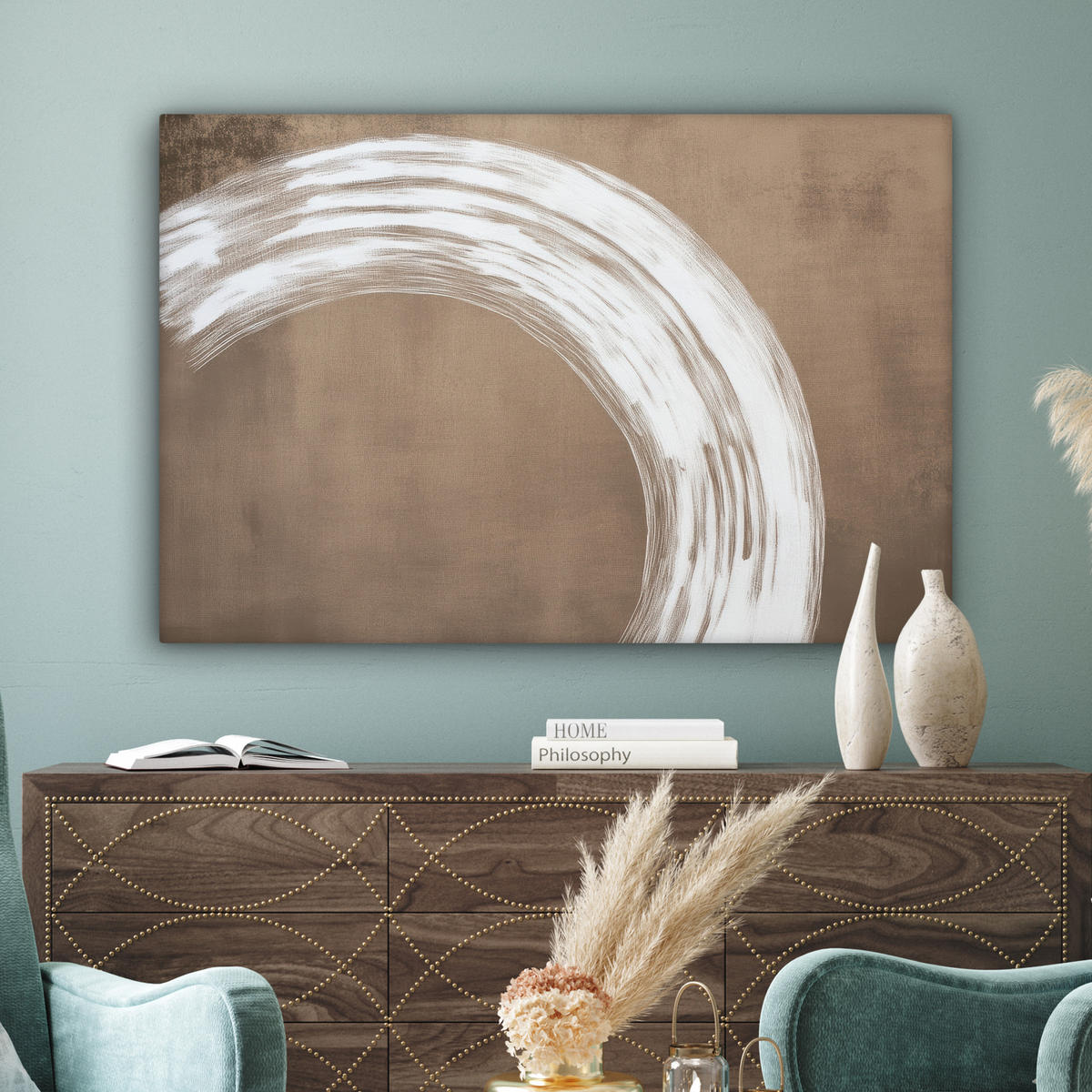 LEINWANDBILD Farbe - Braun - Japandi XXL 150x100 cm - Kupferfarben, Textil (150/100cm) - MuchoWow