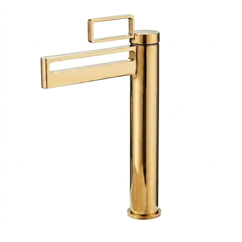 WASCHTISCHARMATUR, 20,5 x 15,5 cm, goldfarbenes Durchbruchmuster. - Goldfarben, Metall (25/10/20cm) - Vallsero