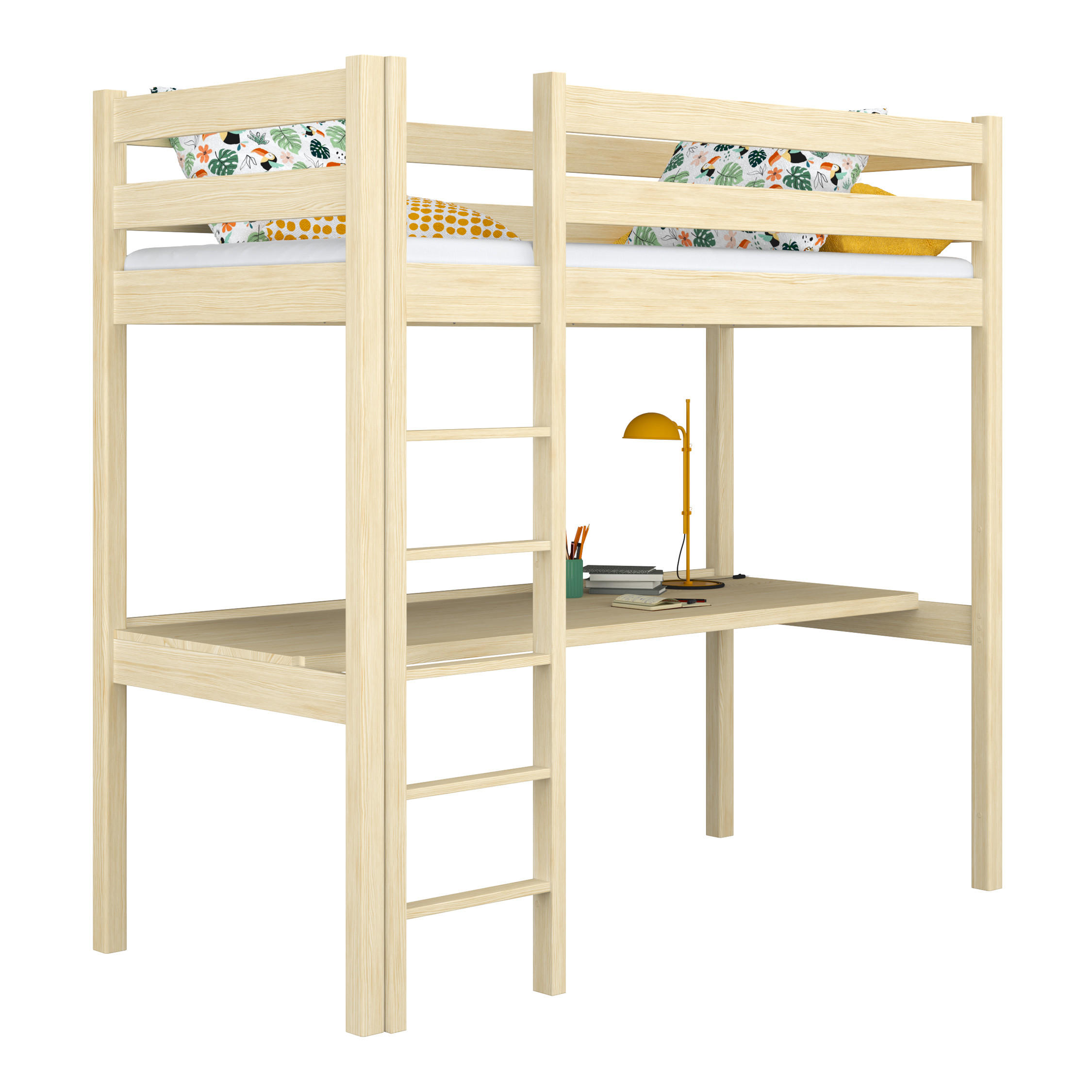 HOCHBETT N05 mit Schreibtisch Klare Kiefer 80/190 - Braun, Naturmaterialien/Holz (80/190cm) - N-Wood