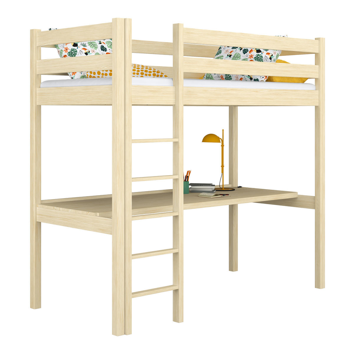 HOCHBETT N05 mit Schreibtisch Klare Kiefer 90/180 - Braun, Naturmaterialien/Holz (90/180cm) - N-Wood