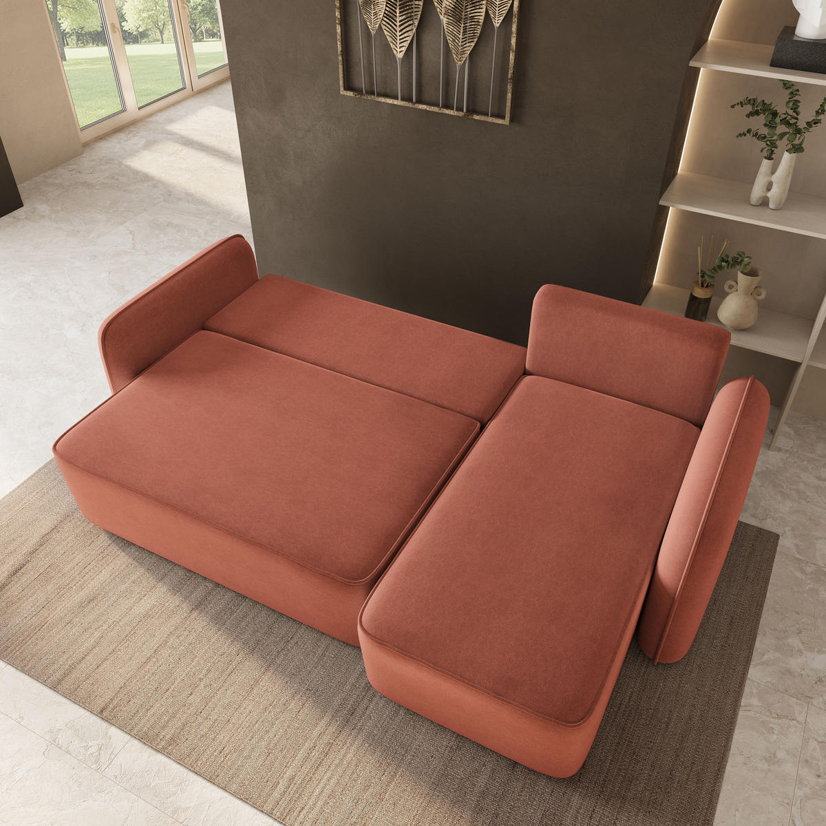 ECKSOFA DOLVER CL Koralle Samtstoff mit Schlaffunktion - Koralle, Holzwerkstoff/Textil (238/156cm) - MASSENO