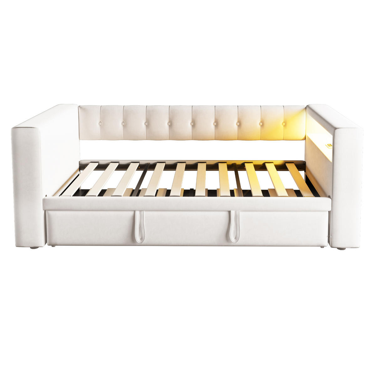 TAPECIRANI krevet 90/180x190 cm s LED osvjetljenjem, utičnicom i spremištem, Bež - bež, drvni materijal (90/190cm) - Redom