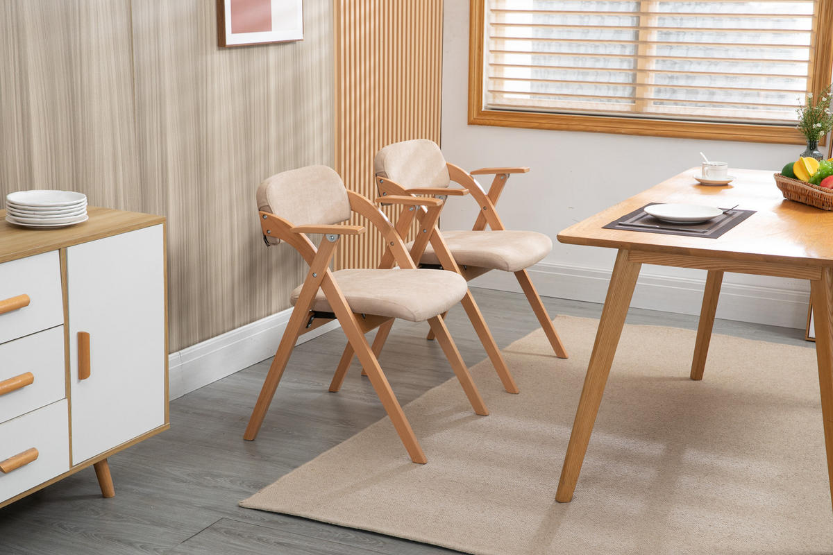 KLAPPSTUHL DE-36270 2er-Set mit Armlehnen Khaki - Sandfarben, Holz (60/79/52.5cm) - ComfortXL