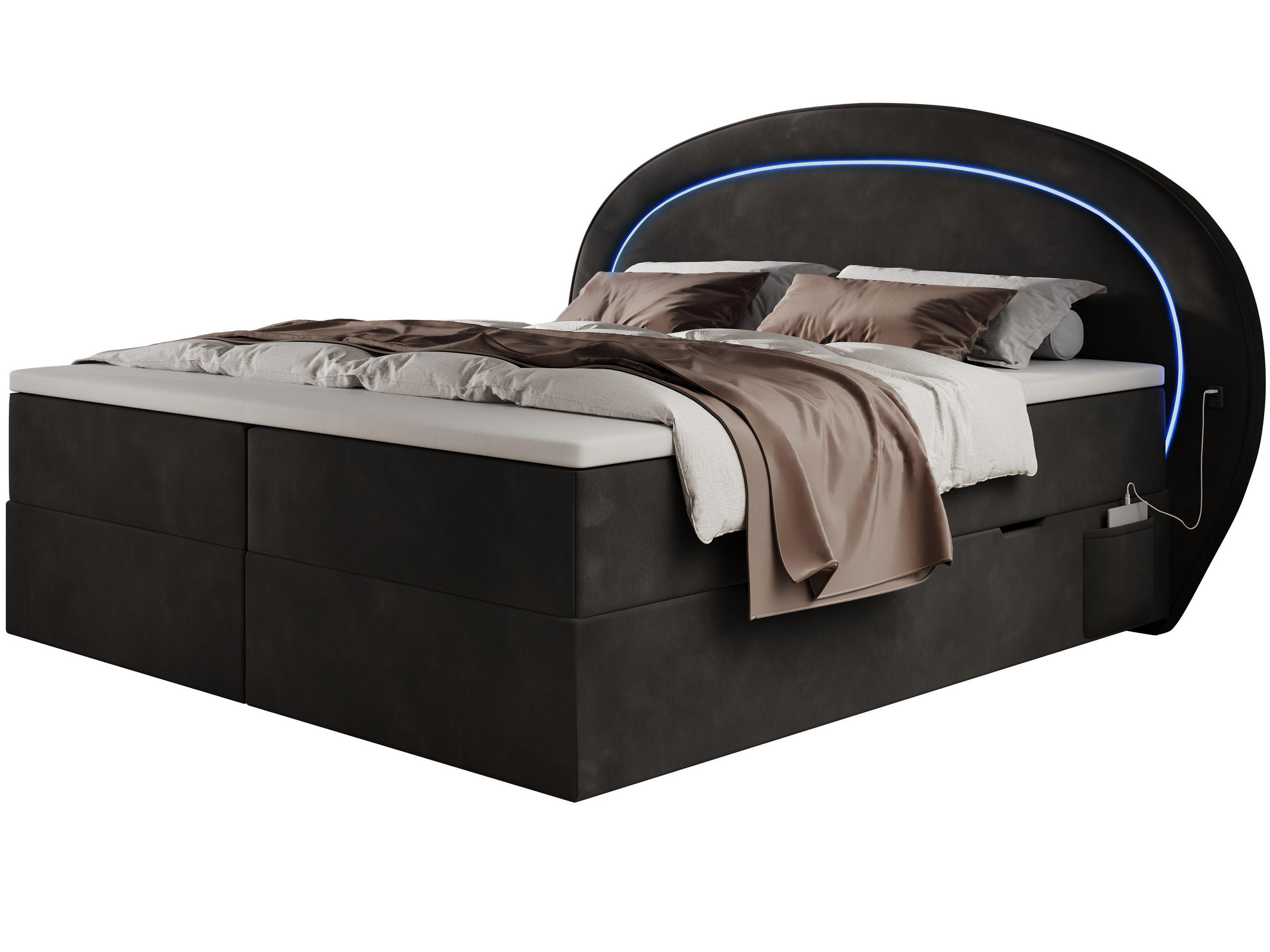 BOXBETT Orion 1 schwarz 160/200 cm mit LED H3 - Schwarz, Textil (160/200cm) - wonello
