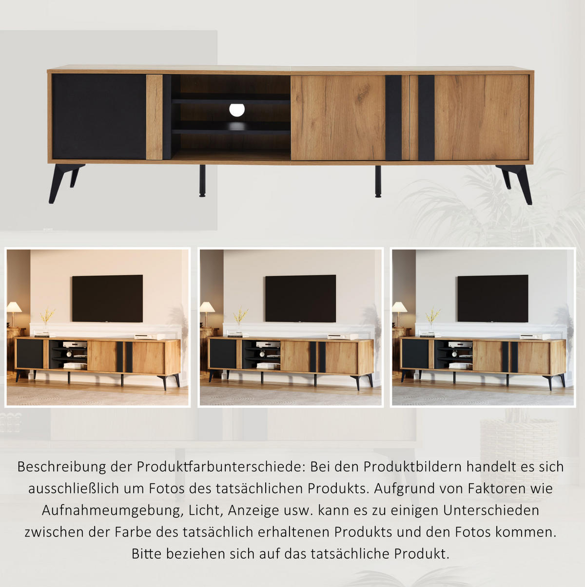 LOWBOARD 180/40/50 cm schwarz/braun aus Spanplatte und Eisen mit Kabelmanagement - Schwarz, Holzwerkstoff (40/50/180cm) - OKMYHOME
