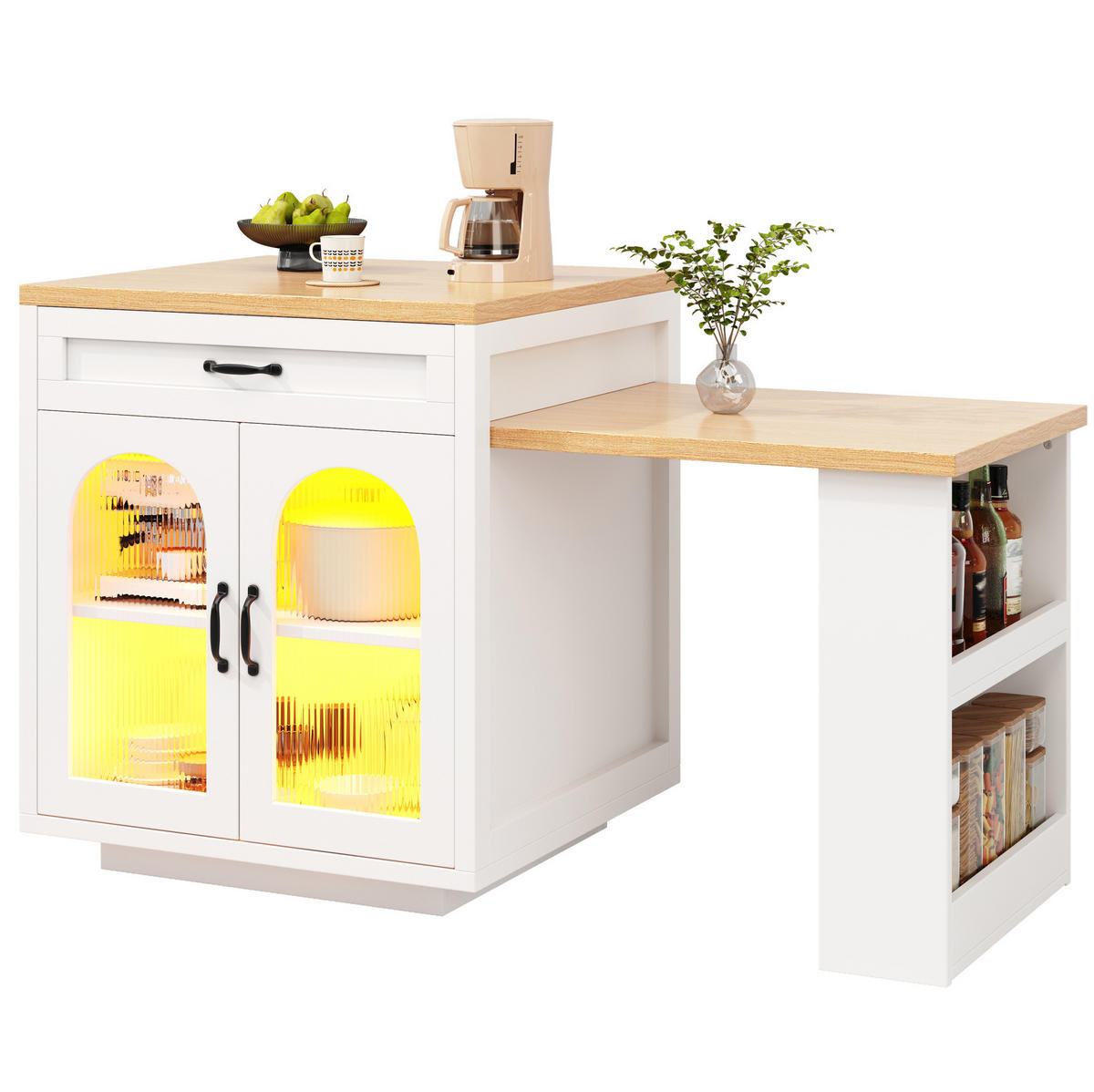 BUFFET 126-196/59/94 cm aus MDF mit RGB-LED-Beleuchtung Weiß - Weiß, Holzwerkstoff (196/94/59cm) - Modenvie