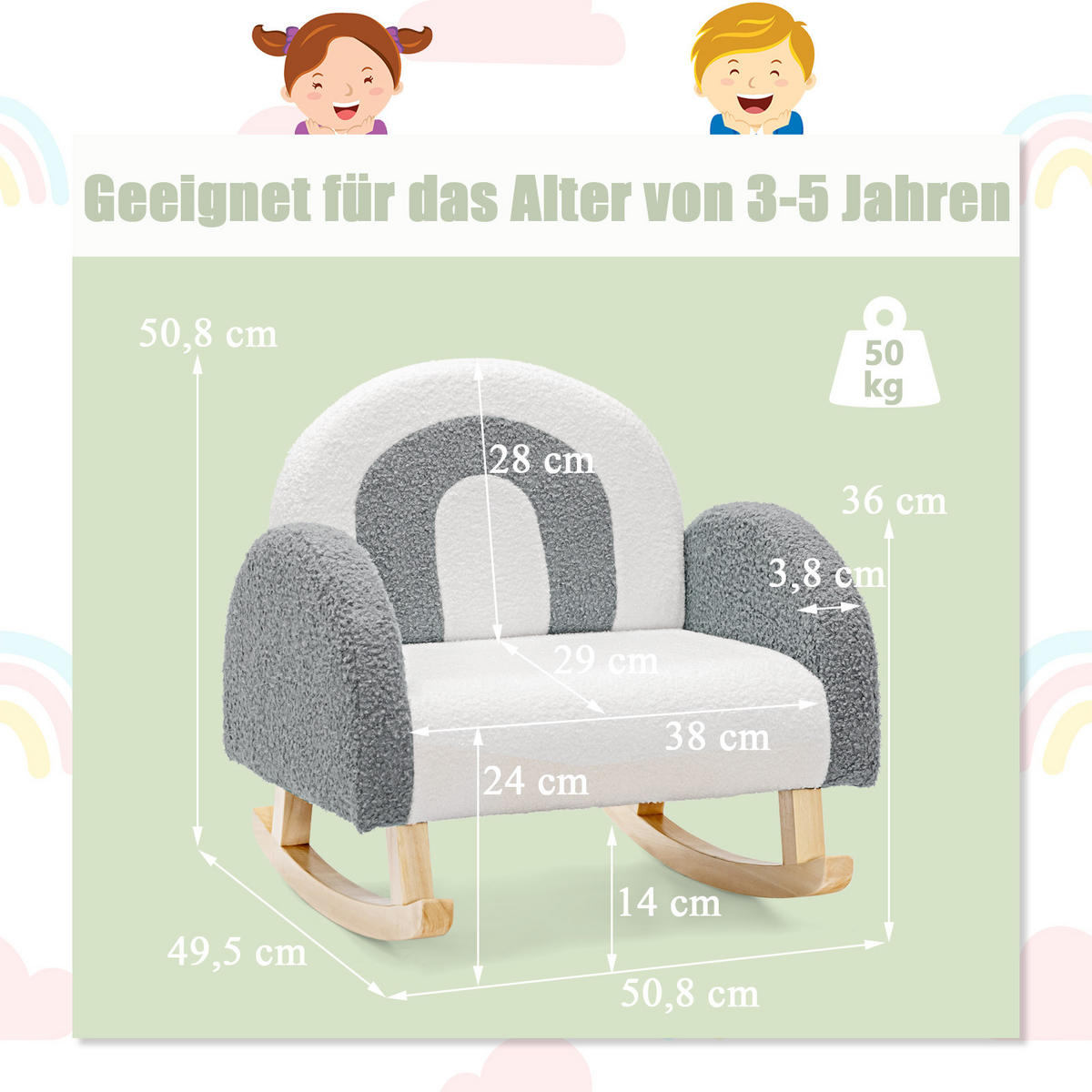 KINDERSOFA 51cm Grau - Grau, Holz (50/51/51cm) - COSTWAY