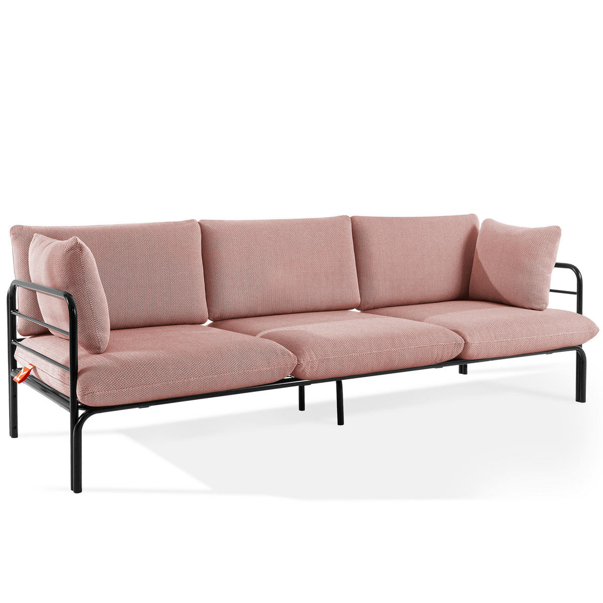 GARTENMÖBELSET RAMBE 4-tlg. 1x Tisch 2x Sessel 1x Sofa 3-Sitzer, mit Auflage, Stahlrahmen, LOFT-STIL, Anthrazit - Anthrazit/Rot, Glas/Textil - KONSIMO®