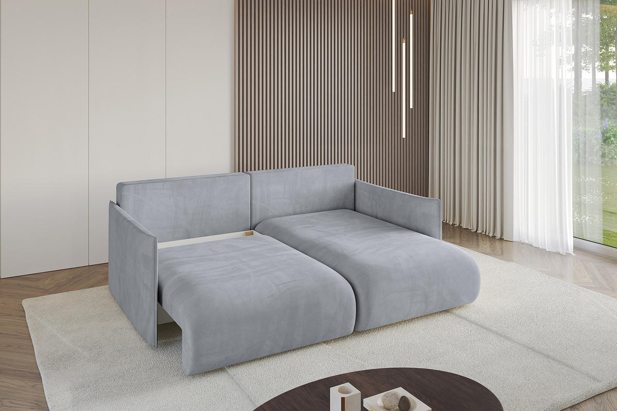 ECKSOFA Ottomane rechts ONESK-L 216x177x72 Hellgrau Velours - Titanfarben/Hellgrau, Holzwerkstoff/Kunststoff (177/216cm) - ALTDECOR