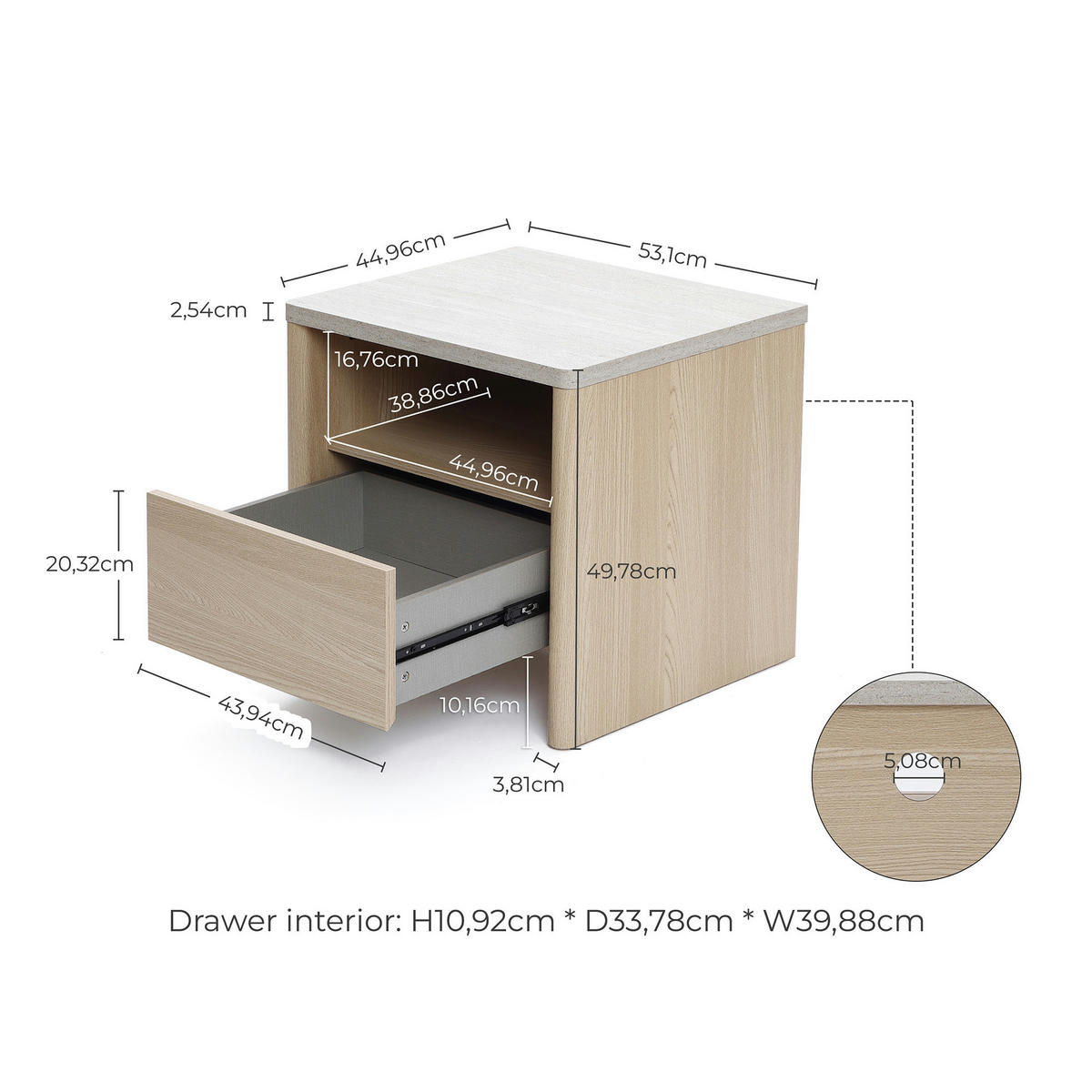 NACHTTISCH Modern mit 1 Schublade & offenem Fach, Holzoptik | B53 x T45 x H50 cm - Braun, Holzwerkstoff (53/50/45cm) - Hometopia
