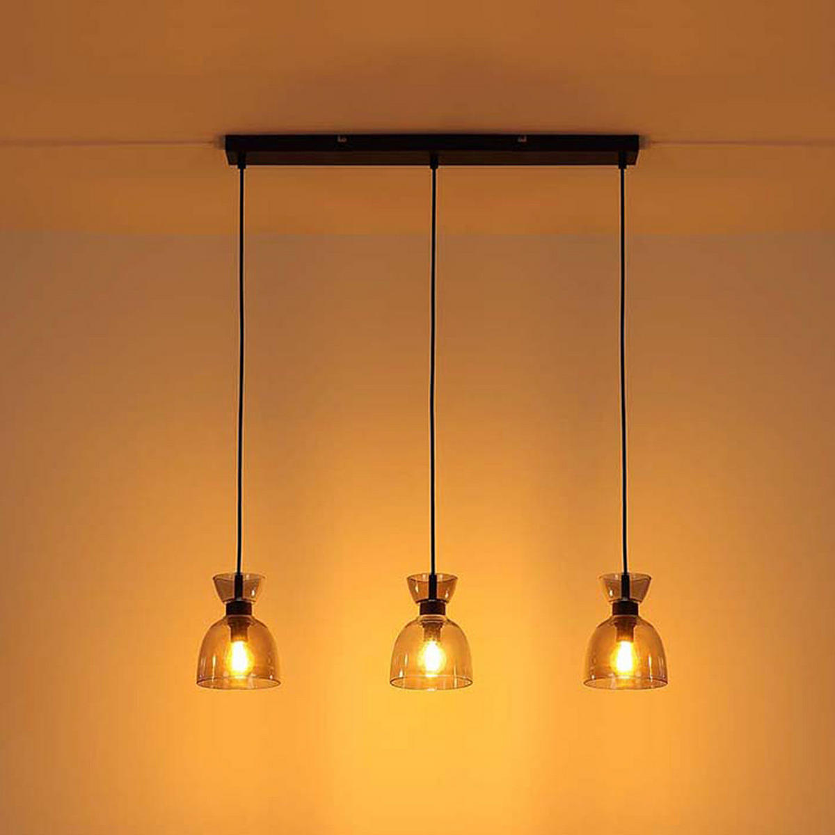 LED PENDELLEUCHTE Metall Glas Grau rauchfarbe - Schwarz, Glas (65/13/120cm) - Globo Lighting