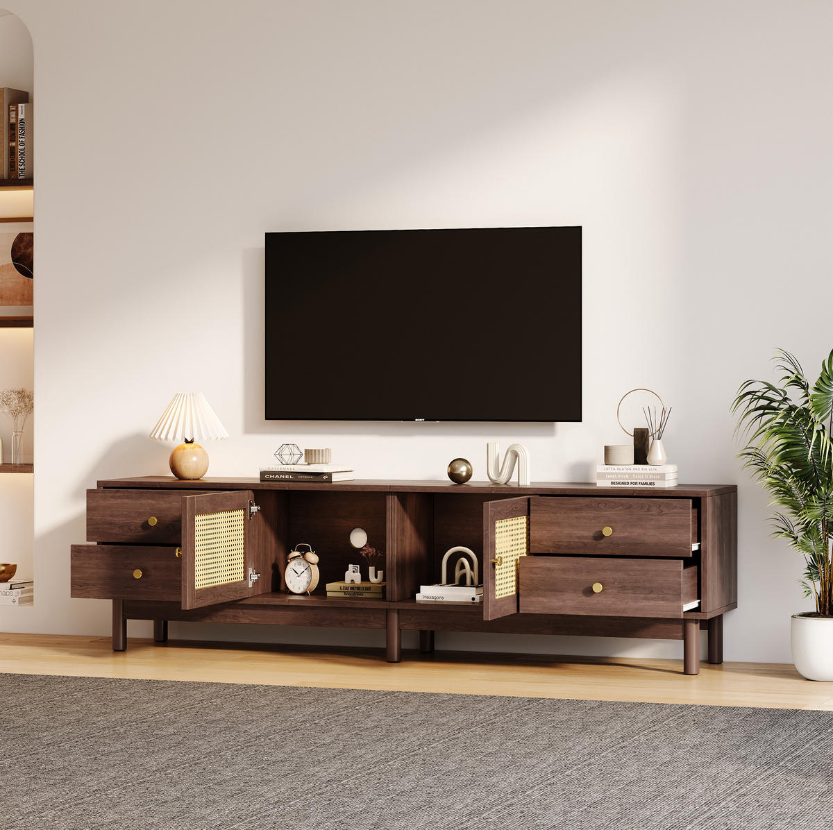 TV-SCHRANK mit Rattantüren und 4 Schubladen 180 cm Holzoptik Braun - Braun, Holzwerkstoff (35/44/180cm) - Beauniv