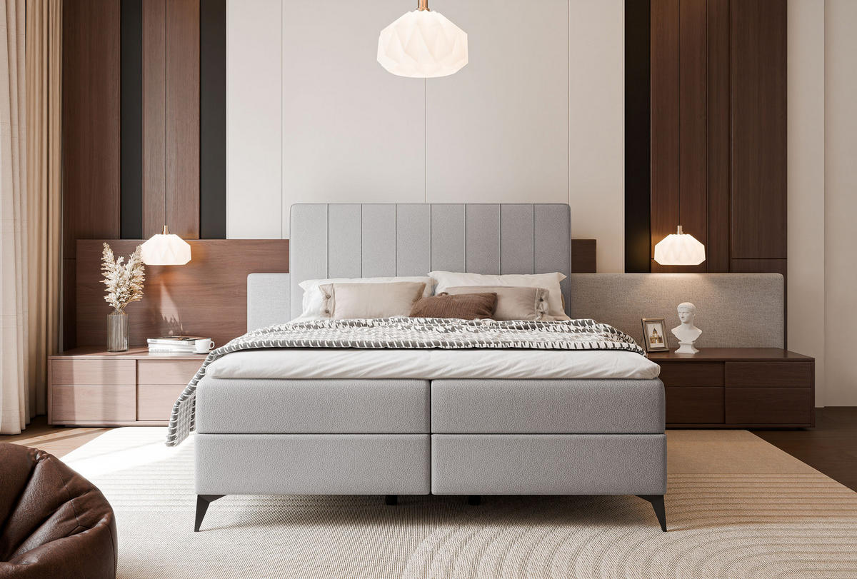 BOXBETT VERA 120x200 cm mit Matratze und Topper, Strapazierfähiges Kunstleder Grau - Grau, Kunststoff/Textil (120/200cm) - Idohome