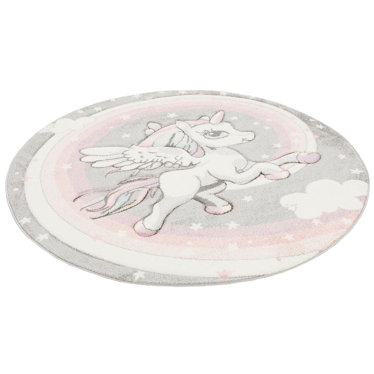 KINDER TEPPICH MAUI KIDS PASTELL EINHORN RUND - Grau, Textil (200/200cm) - Pergamon
