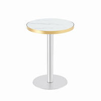 COUCHTISCH rund in Marmoroptik mit goldfarbenem Edelstahlgestell und UV Platte Weiß/Gold - Silberfarben/Weiß, Holzwerkstoff/Metall (60/60/74cm) - EVRYAE