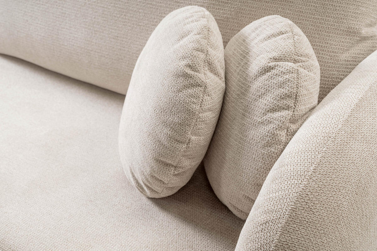 ECKSOFA AMICO L-S Creme Geflochtener Stoff mit Schlaffunktion - Creme, Holz (248/174cm) - MASSENO