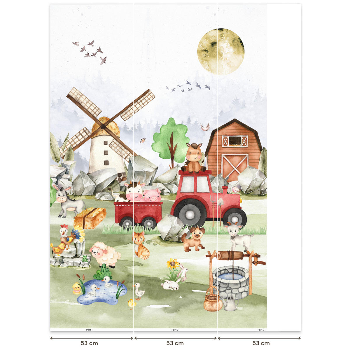 KINDERTAPETE - Bauernhof - Traktor - Kinder - Tiere - 140x200 cm - Weiß, Papier (140/200cm) - OnlyWow